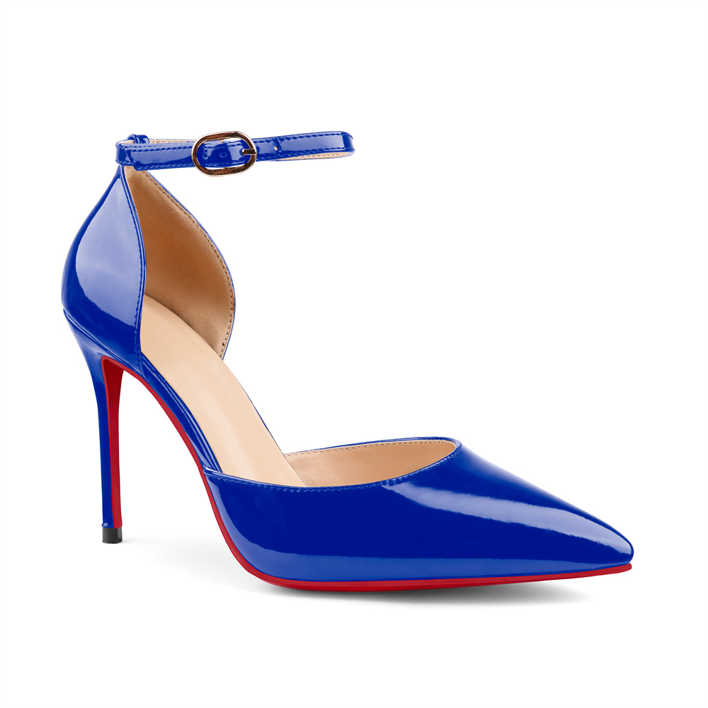 100mm Women&rsquo;s High Heels Ankle Strap Pointed Toe Heel Dress Wedding Party Pumps Red Bottom Sandals
