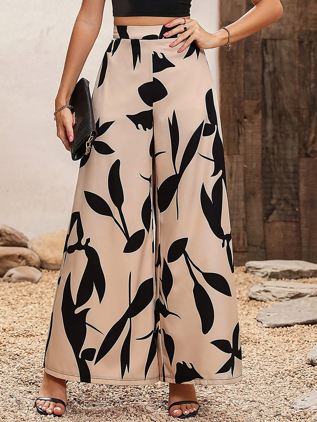 Uveng Uveng 2025 New Women's Printed Wide-Legged Woven Trousers