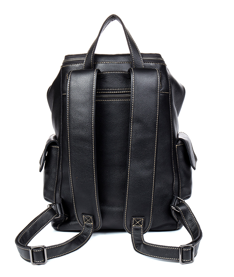 Color Black Back View of Woosir Large Vintage Leather Backpack