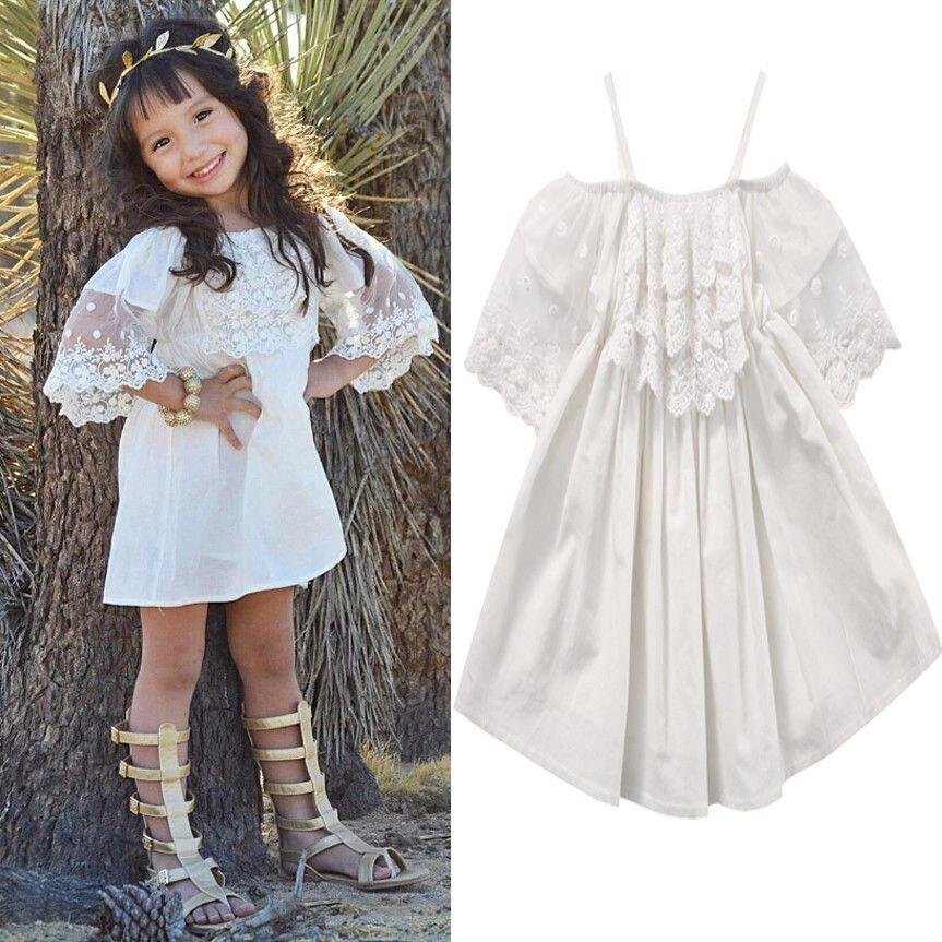 Toddler Kids Baby Big Girls Child Lace White Dress Princess Party Pageant Holiday Cute Shoulderless Dresses