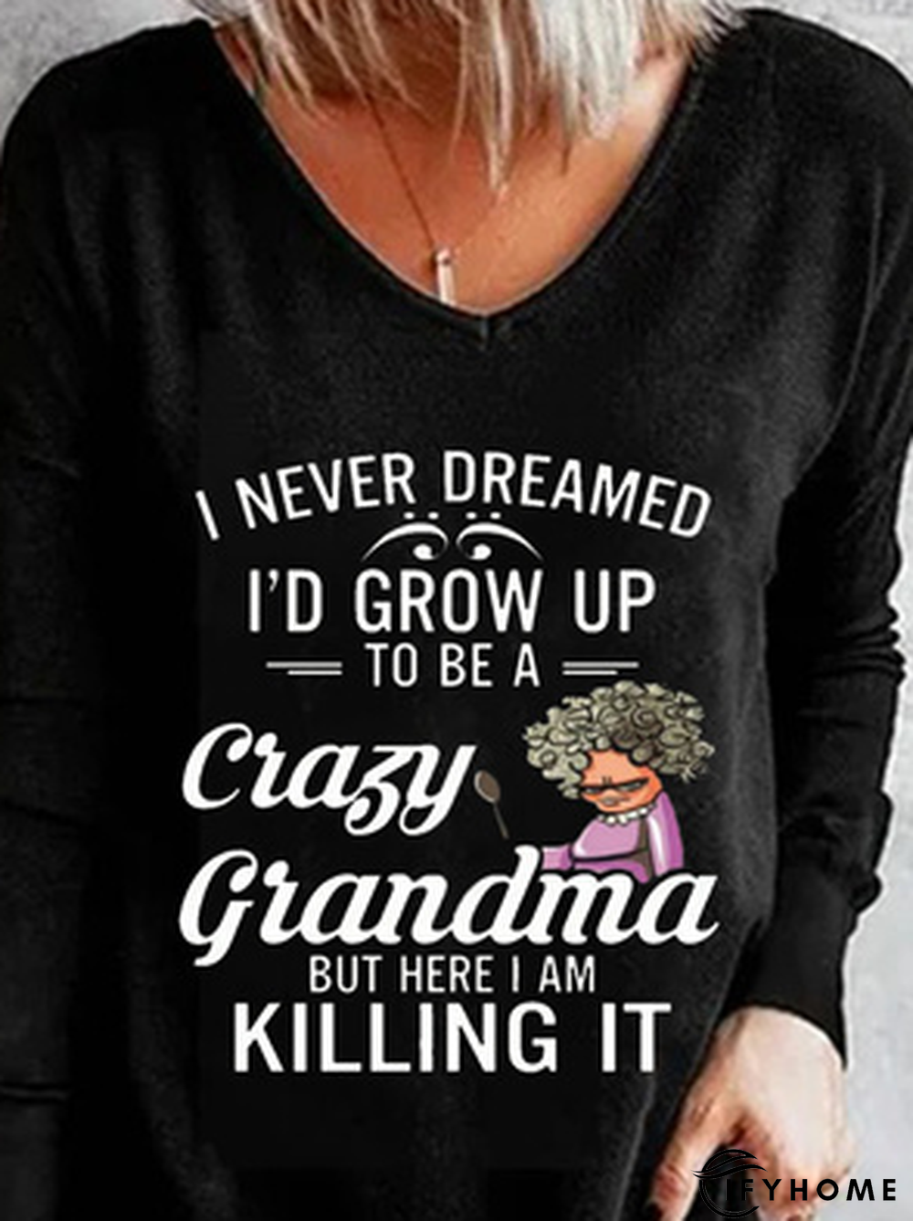 Letters Long Sleeve V Neck Casual Tunic T-Shirt | IFYHOME