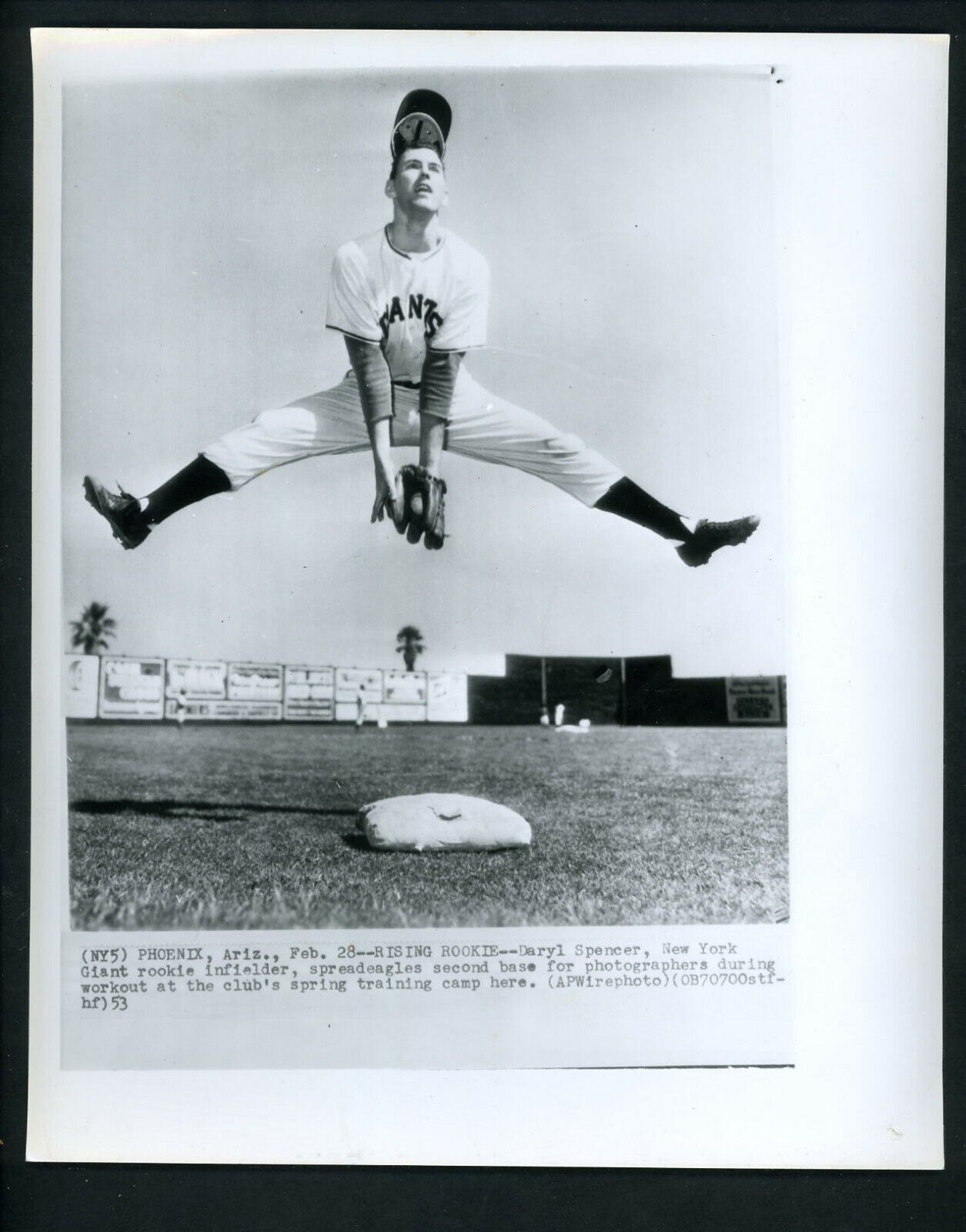 Daryl Spencer 1953 Spring training Phoenix Arizona Press Photo Poster painting New York Giants