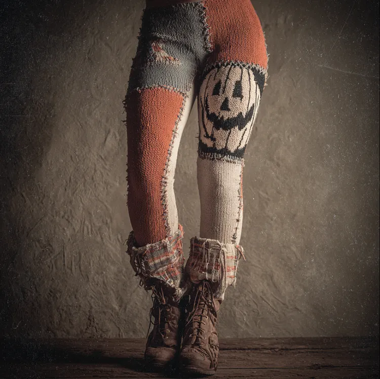Halloween Funny Pumpkin Element Women's Knitted Tight-fitting Leggings
