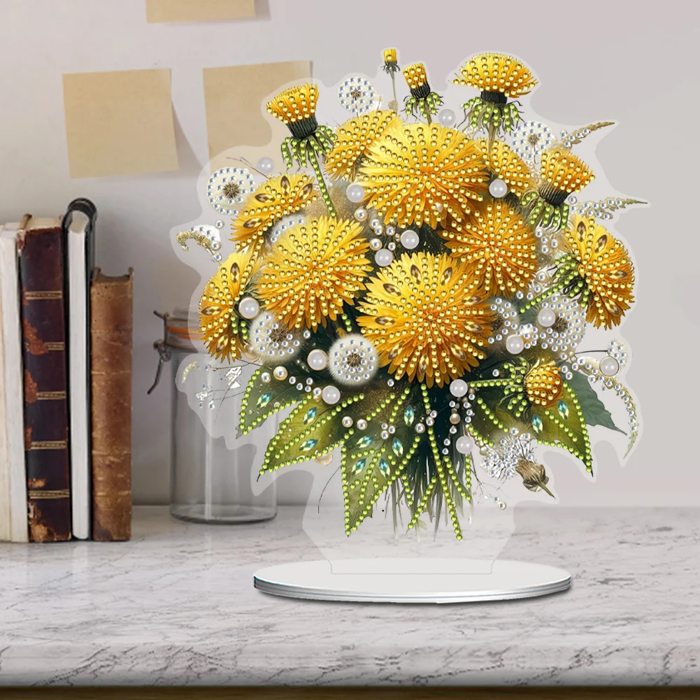 2D Flat Dandelion DIY Desktop Diamond Art Kits Bedroom Table Decoration