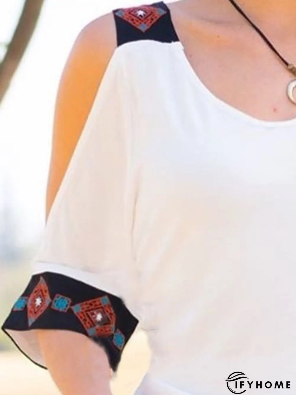 Vintage Boho Geometric Plus Size Half Sleeve Casual Tops | IFYHOME