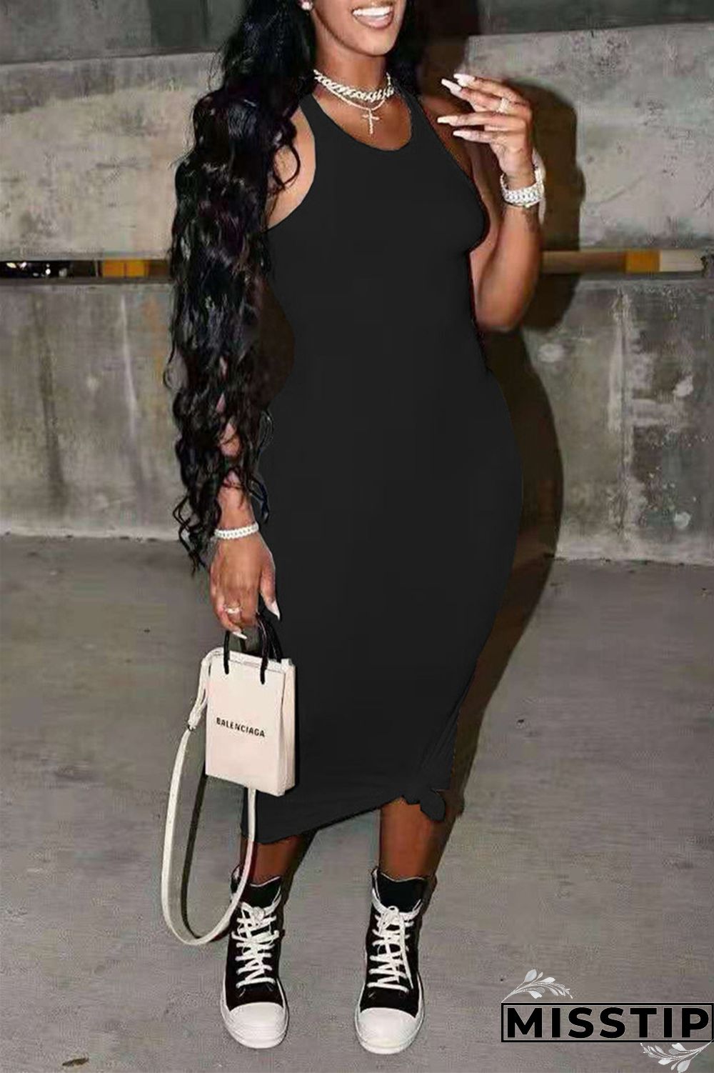 Milky Fashion Casual Solid Basic O Neck Vest Dress