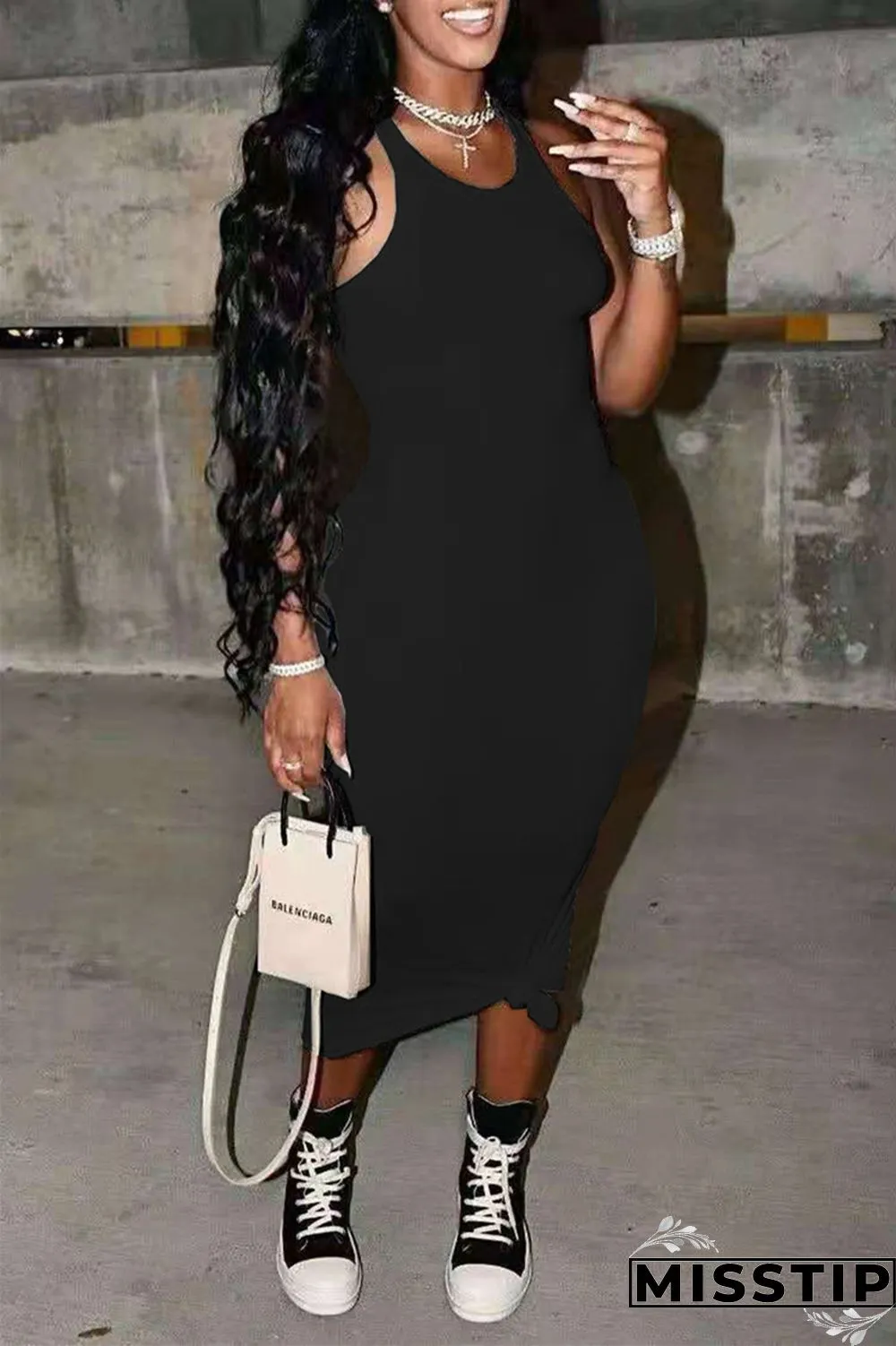 Milky Fashion Casual Solid Basic O Neck Vest Dress