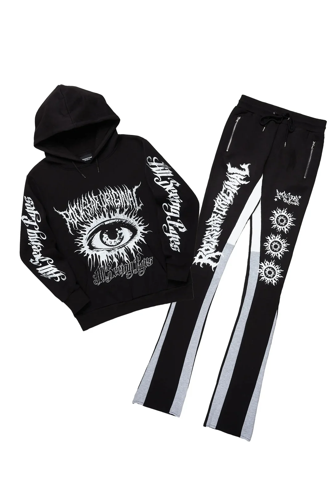 All Seeing Eyes Vintage Black Super Stacked Flare Track Pant Set