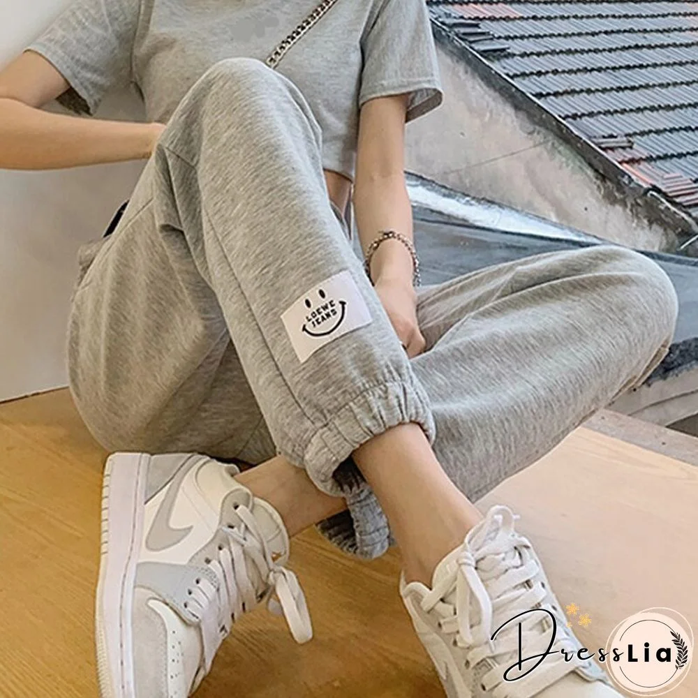 Autumn Korean Fashion Sweatpant Women Black Loose Casual Sport Trousers Drawstring High Wasit Lady Pants Street Wear New