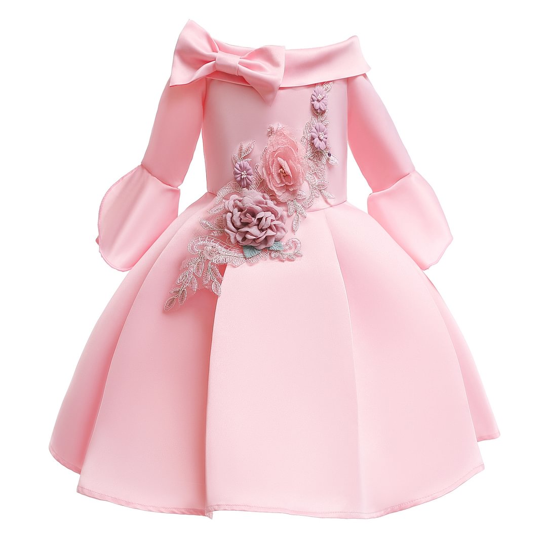 Buzzdaisy Flowers Princess Dress For Child Off Shoulder Flower Dress Long Sleeve Cartoon Pictures Cotton Princess Dress Autumn