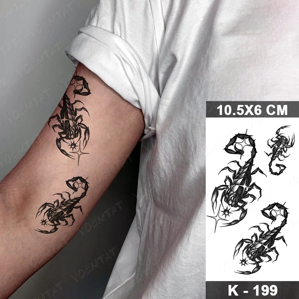 Waterproof Temporary Tattoo Sticker Scorpion Stereo Black Tatto Realistic Body Art Tatoo Arm Woman Man Child Fake Tattoos