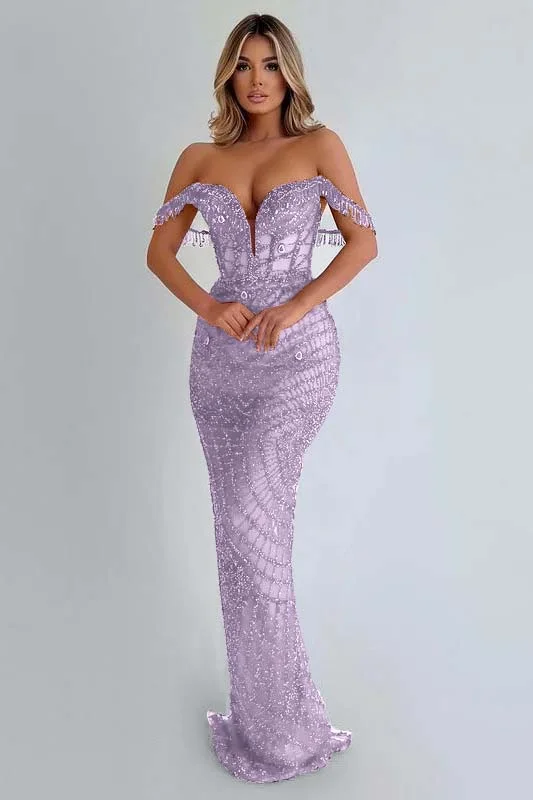 Sequins Red Prom Dress Sleeveless Strapless Long Tassel YL0066