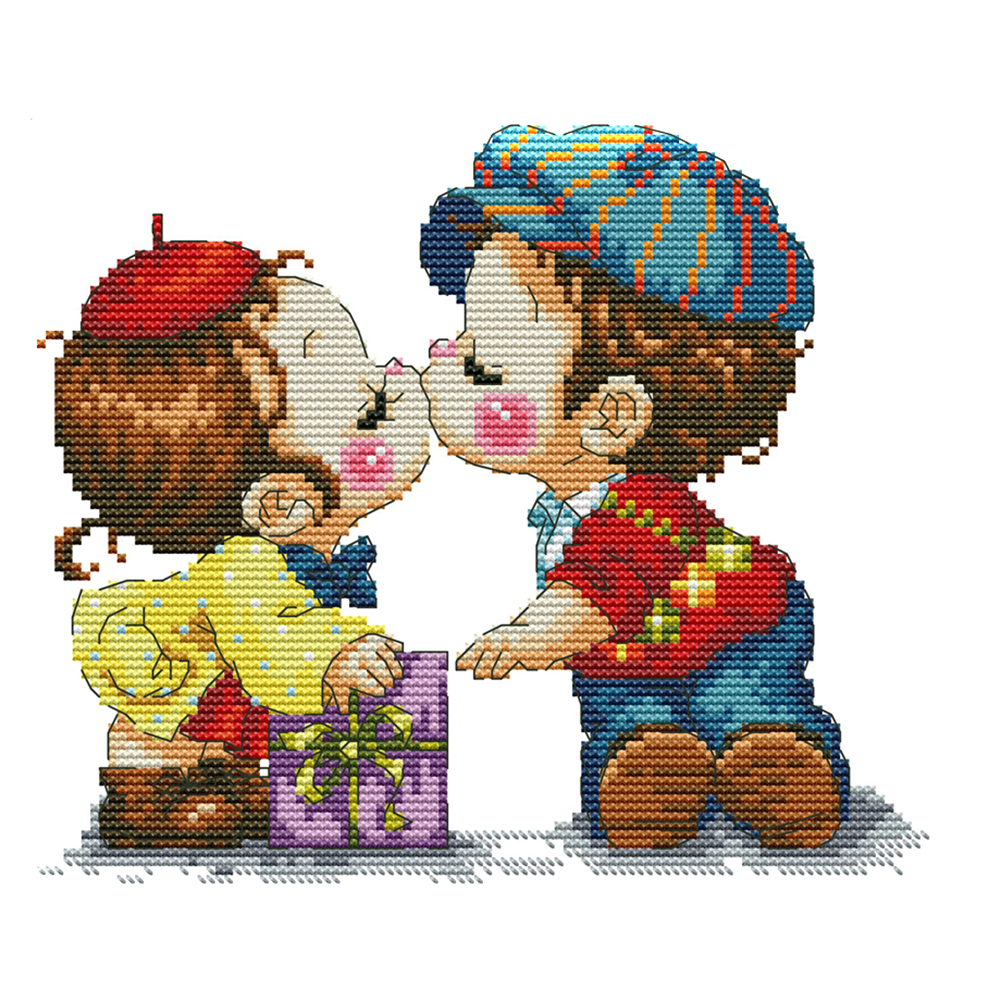 

First Kiss - 14CT Stamped Cross Stitch - 26*20CM, 501 Original