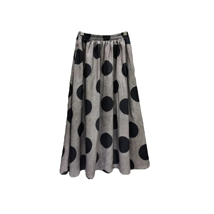 Retro Elastic Waist Textured Polka Dots Pleated Skirt      