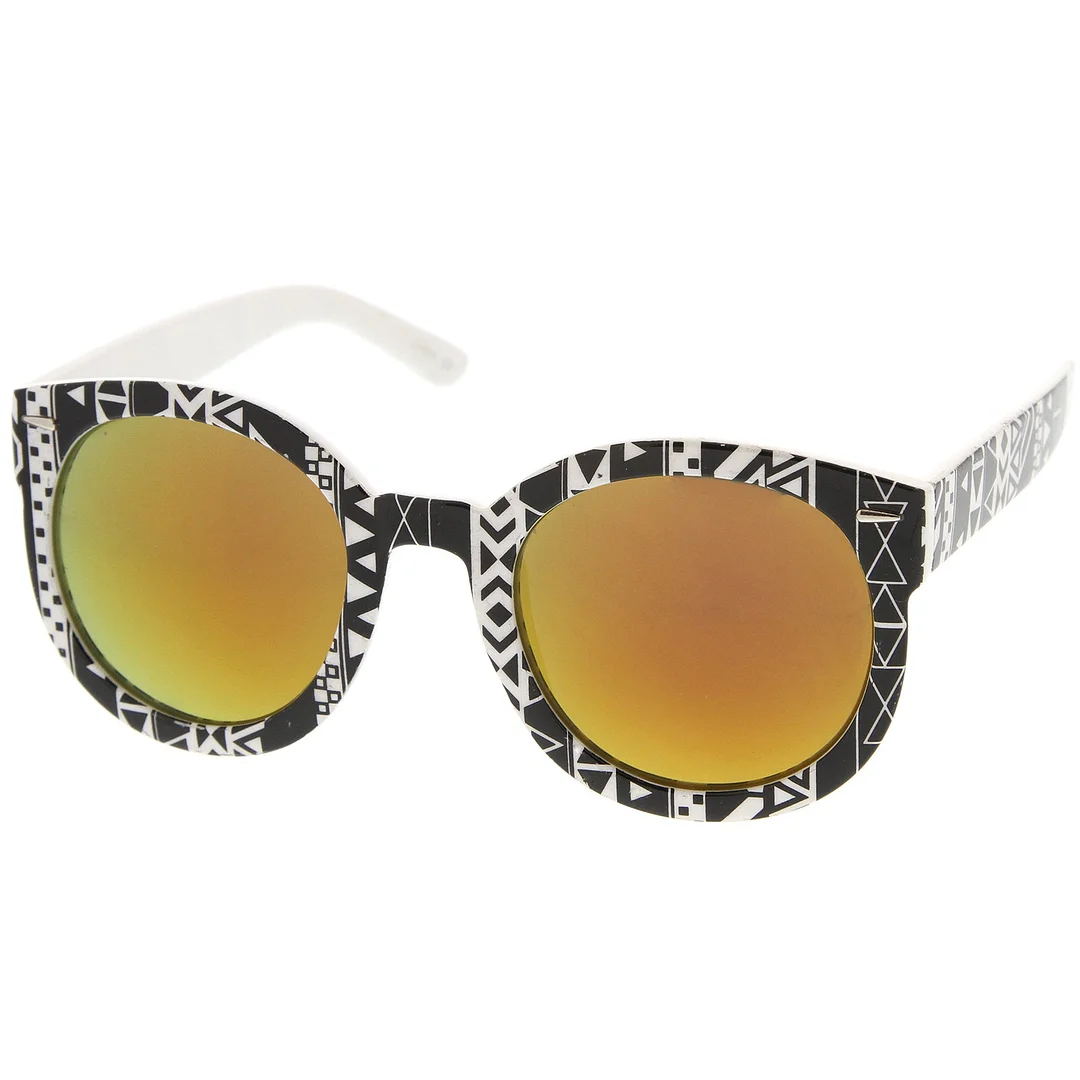 Women 's Oversize Printed Colored Mirror Lens P3 Round glasses 52mm