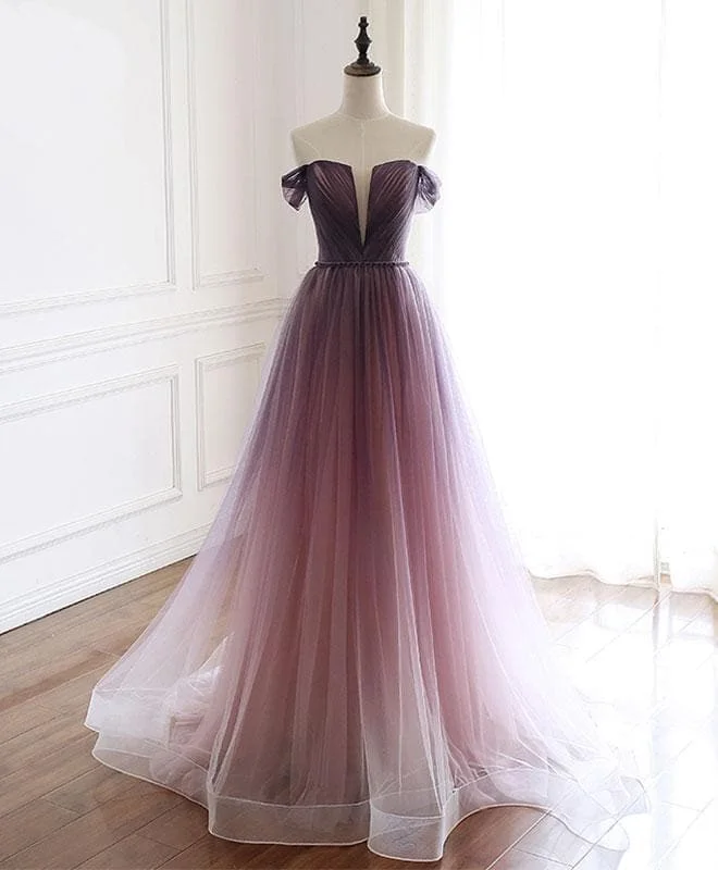 Simple Tulle Off Shoulder Long Prom Dress, Tulle Formal Dress SP19044