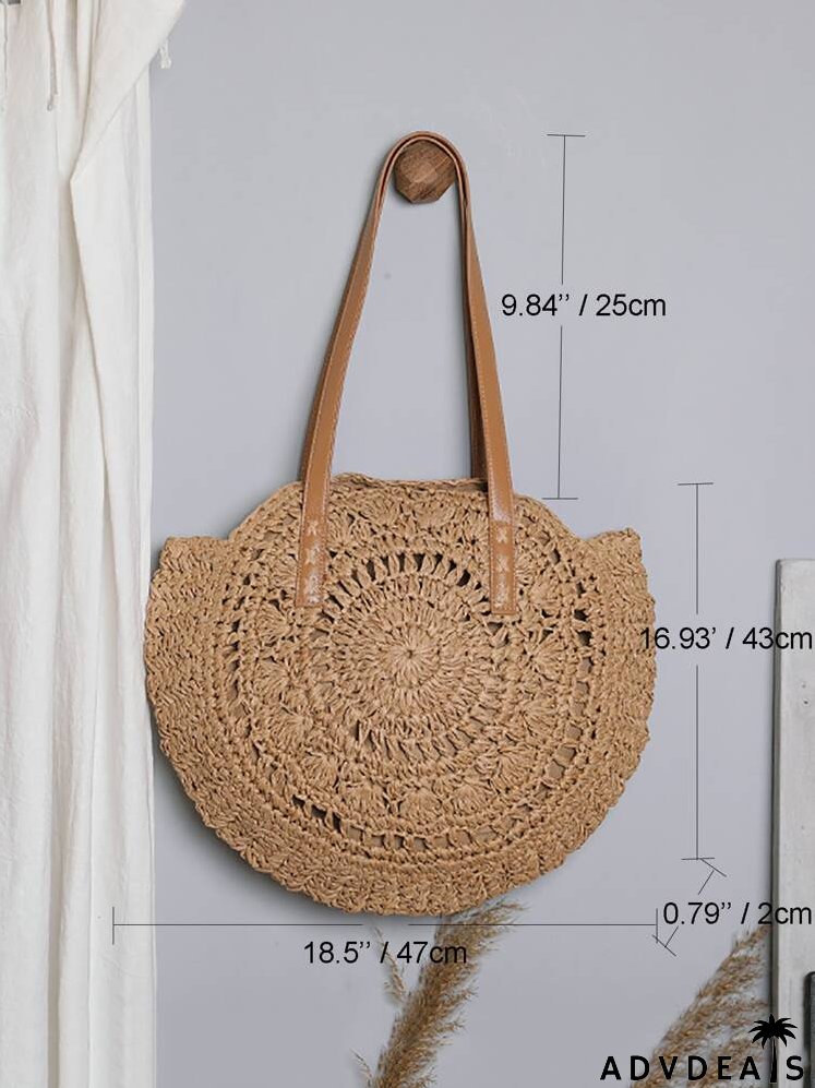 Hollow Out Circle Straw Bag