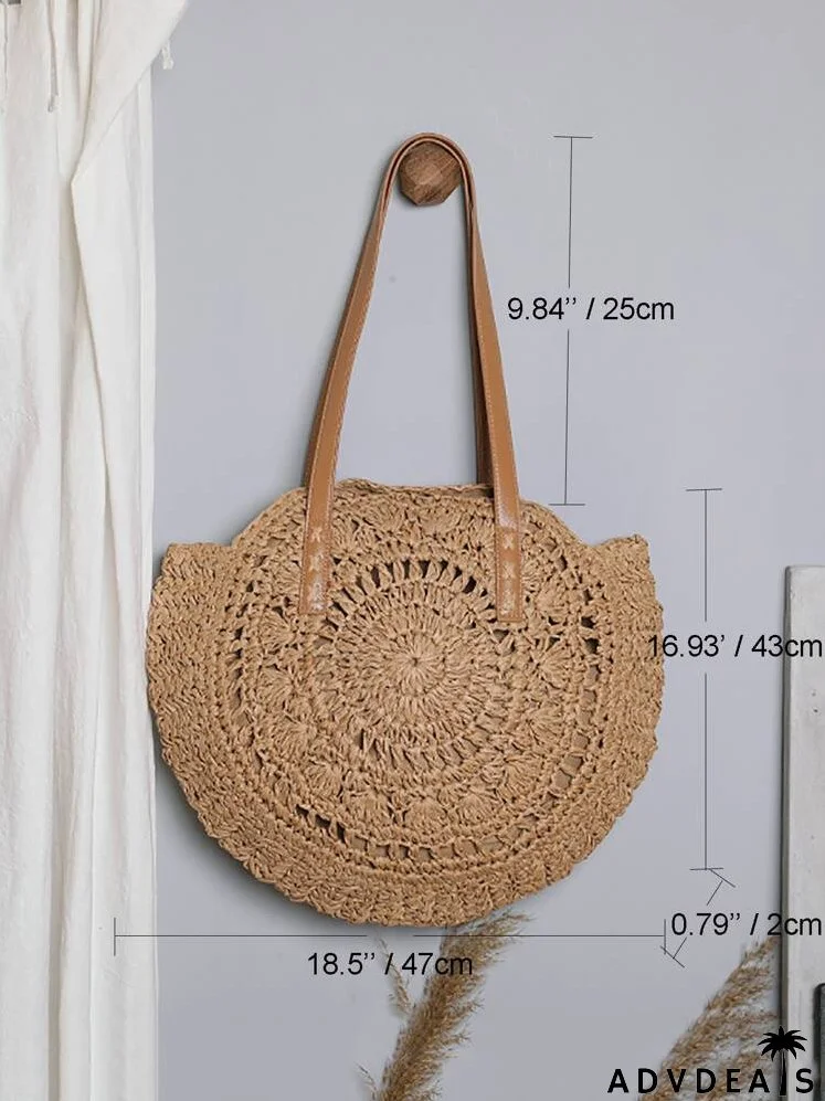 Hollow Out Circle Straw Bag