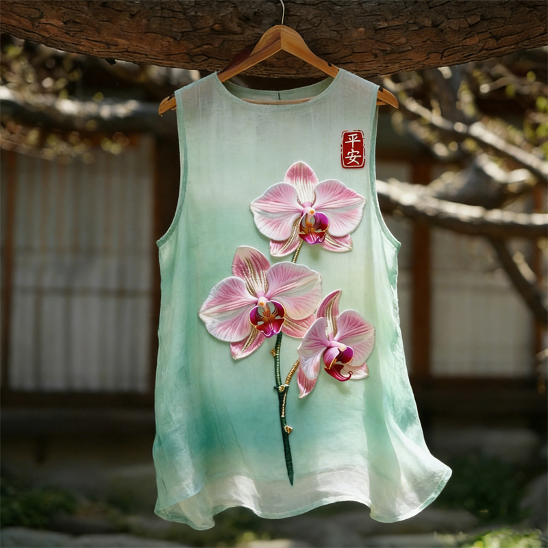 Classy Orchid Flowers Flowy Linen Tank Top wearshes