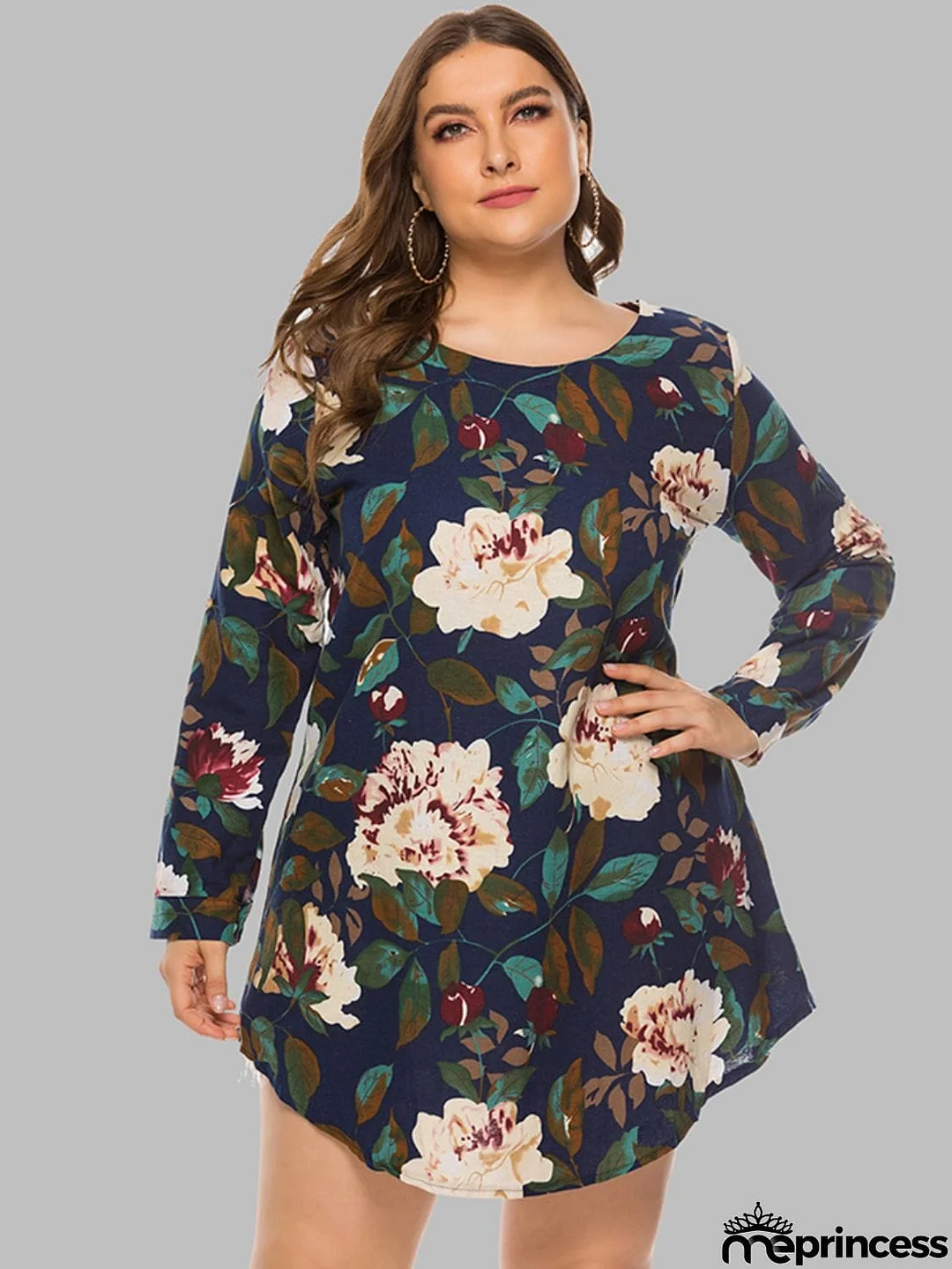 Full Size Floral Long Sleeve Mini Dress