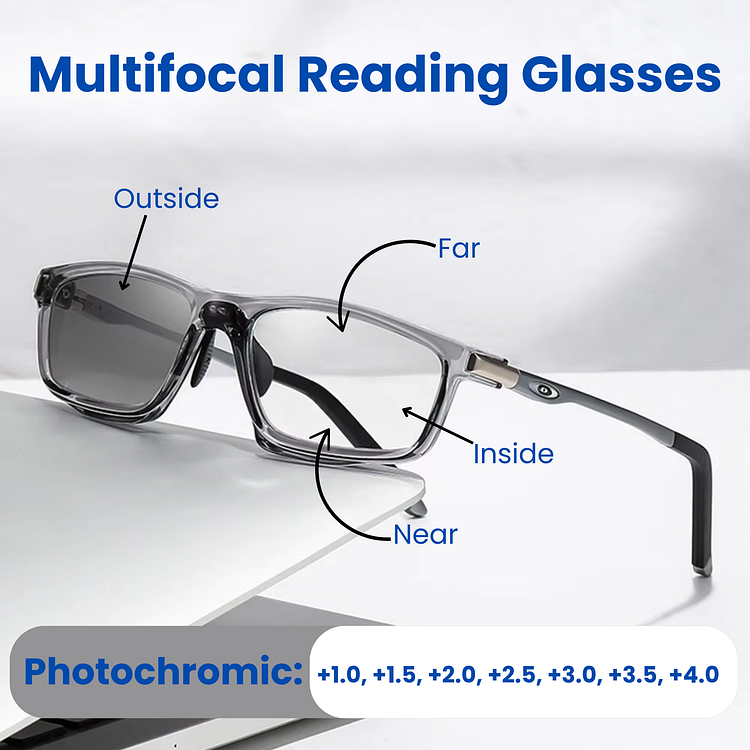Premium Quality Photochromic TR90 Anti-blue Light Multifocal Progressive Sports Reading Glasses