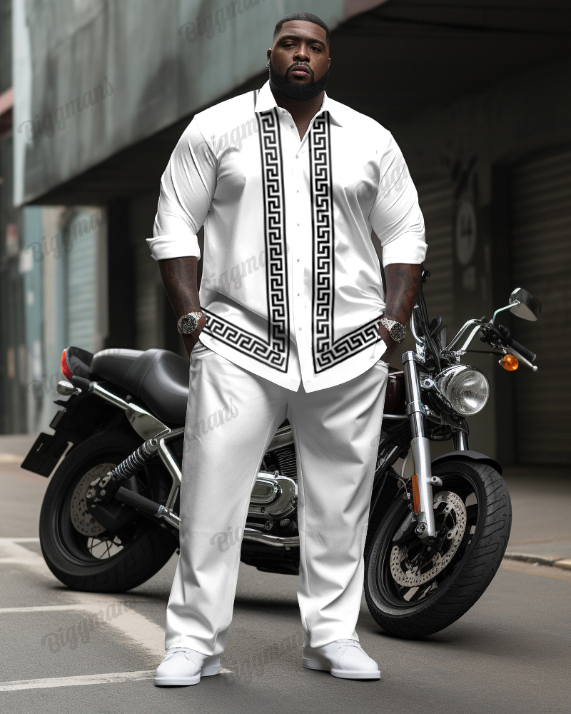 Men's Plus Size Simple Geometric Stripes Long Sleeve Shirt Trousers Suit