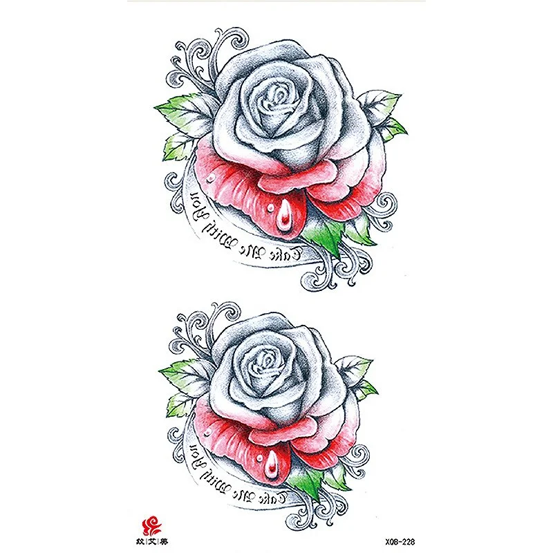 Sdrawing Temporary Tattoo Sticker Flash Tattoos Skull Snake Wolf Blue Pink Rose Flowers Body Art Arm Fake Sleeve Tatoo Women