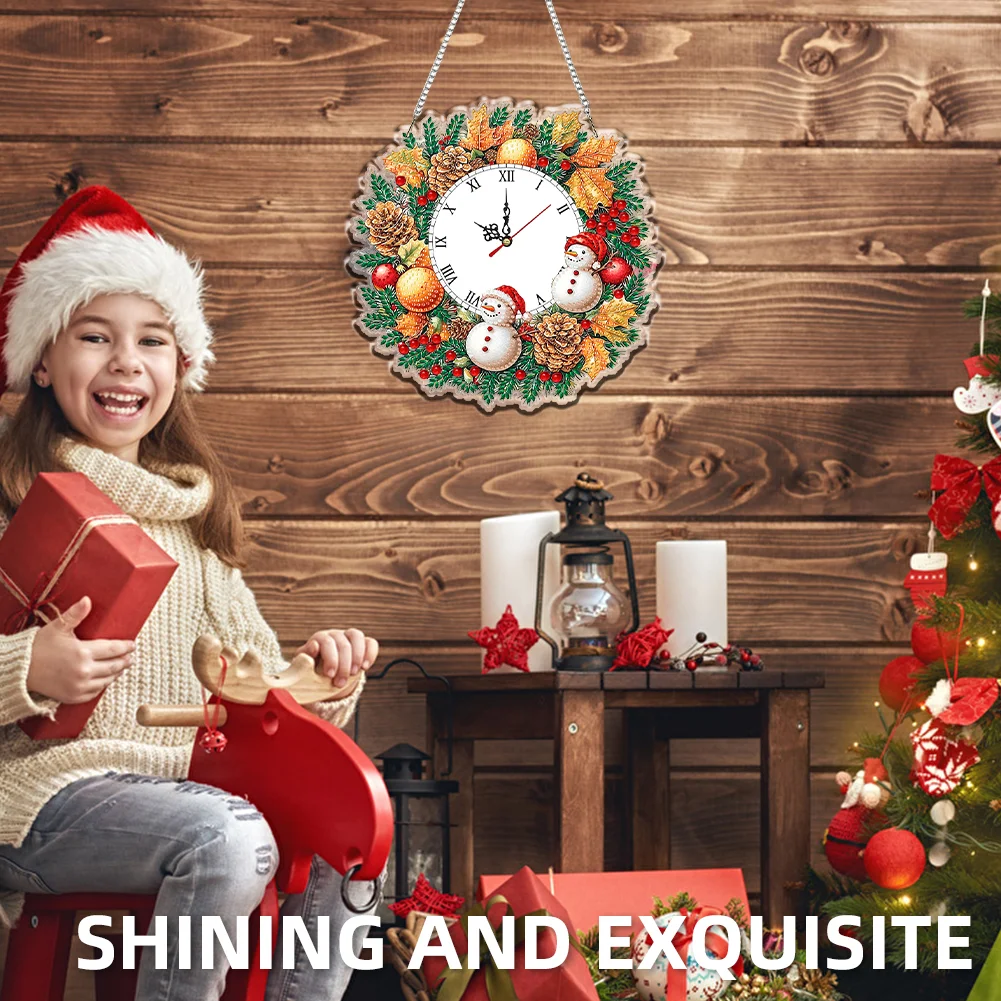 2D Flat DIY Fall Snowman Acrylic Diamond Painting Clock Pendant Home Decor