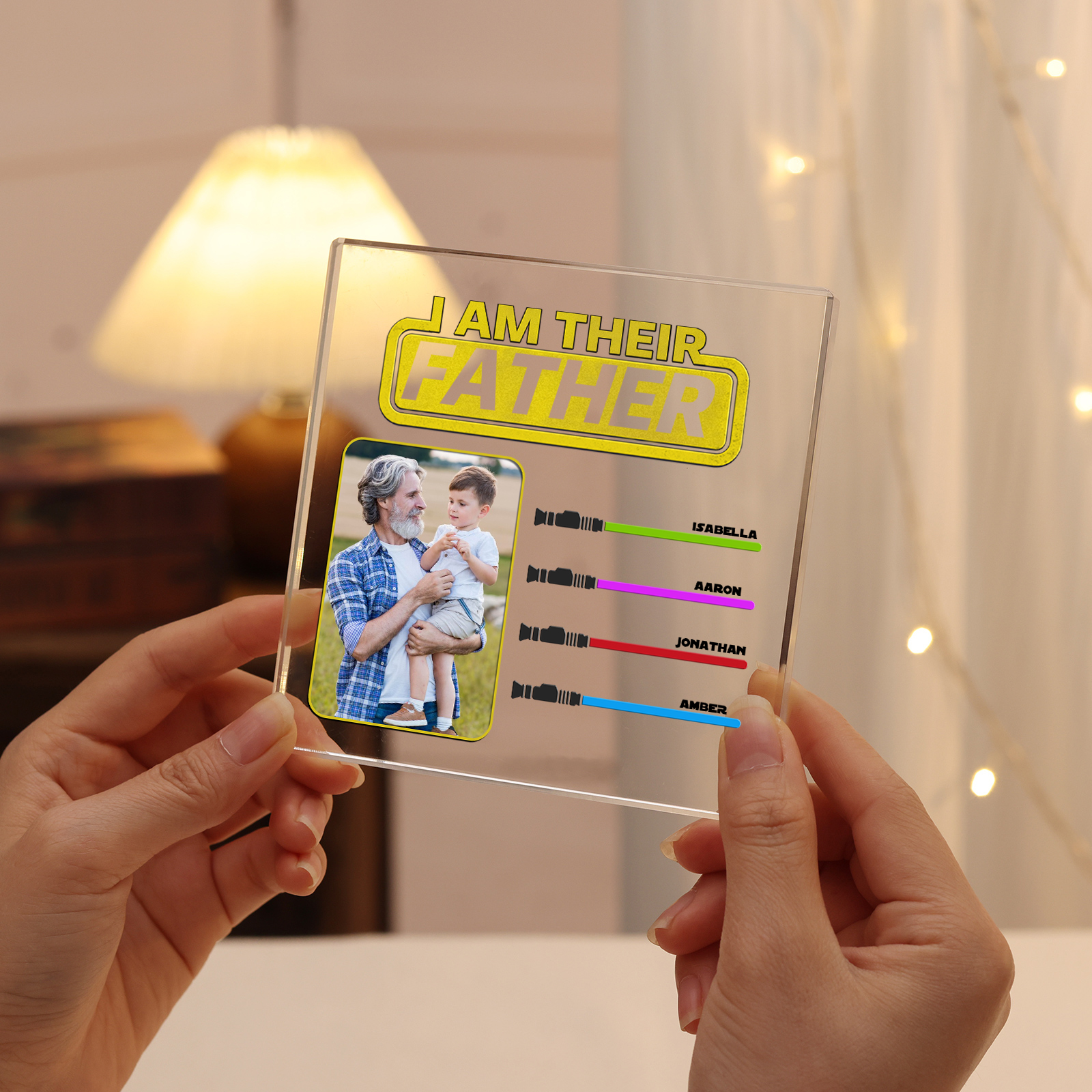 4 Names - Personalised Photo & Name Acrylic Square Keepsake Rectangle Plaque "I Am Their Father" Gifts for Dad-Jessemade AU