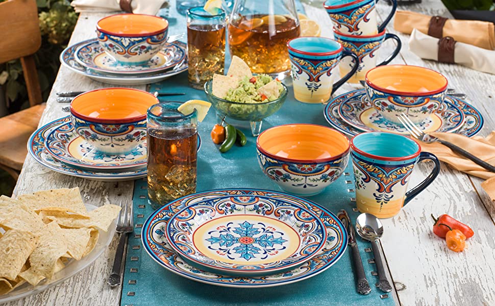 Zanzibar Dinnerware Set with Ice tea and Chips & Dip