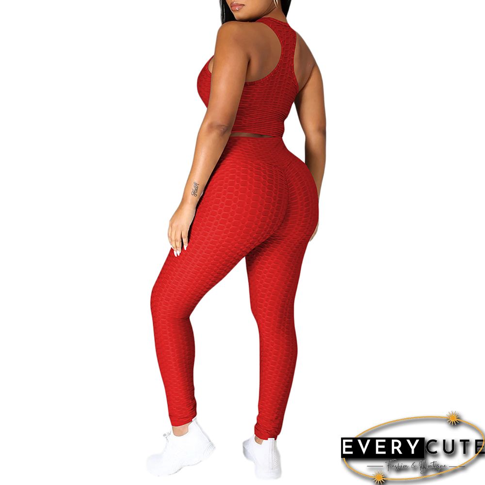 Red Jacquard Bubble Tank with Pant Set