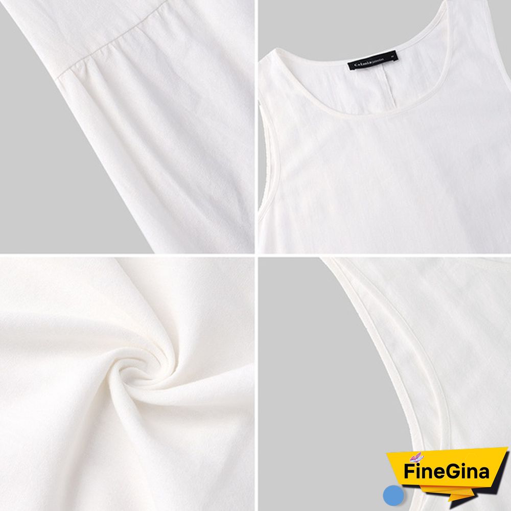 Womens Sleeveless Vest Long Dress O Neck Solid Color Party Casual Loose Summer Maxi Dresses Plus Size