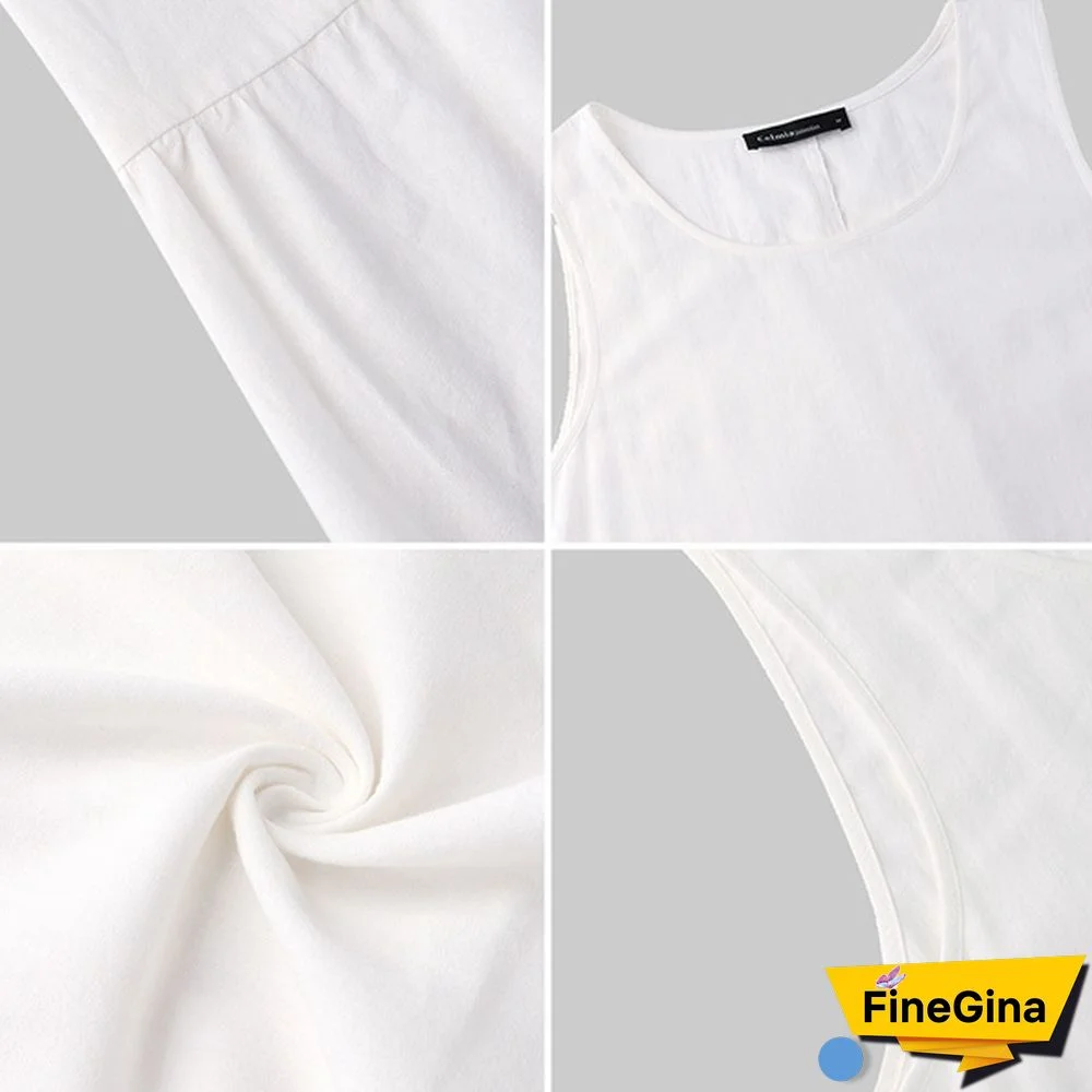 Womens Sleeveless Vest Long Dress O Neck Solid Color Party Casual Loose Summer Maxi Dresses Plus Size