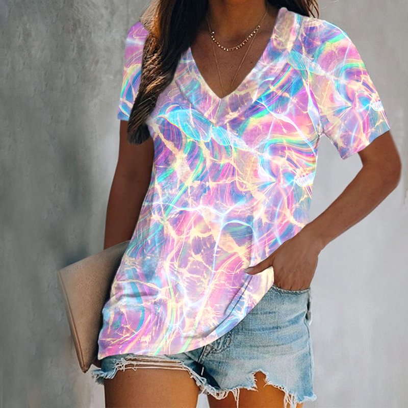 Rainbow Ocean Printed Tie-dye T-shirt