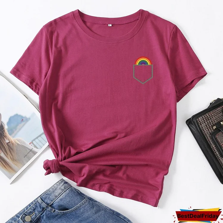 Rainbow Pocket LGBT Pride Woman T-Shirt Short Sleeve T-Shirts Summer TopsFor Women Cotton Graphic Tee Female Shirt Clothes