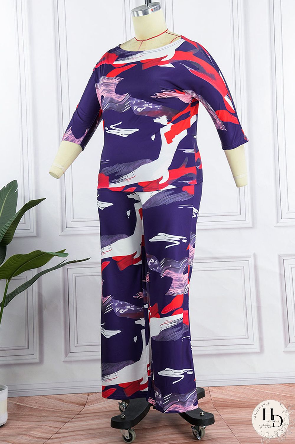 Tibetan Blue Casual Daily Print Three Quarter Two Pieces