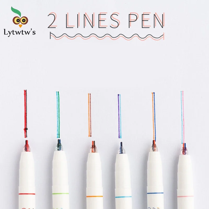 1 Pcs Lytwtw's Double 2 lines pen Text Creativity Cute Art Colored markers Graffiti Highlighter stationery highlighters Gift