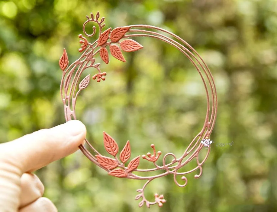 Piggy Craft metal cutting dies cut die mold Autumn letter leaf ring Scrapbook paper craft knife mould blade punch stencils dies