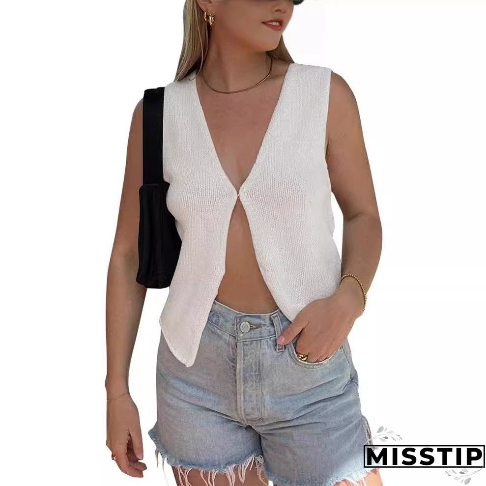 Summer Collar Crochet Knitted Button Sleeveless Sweaters