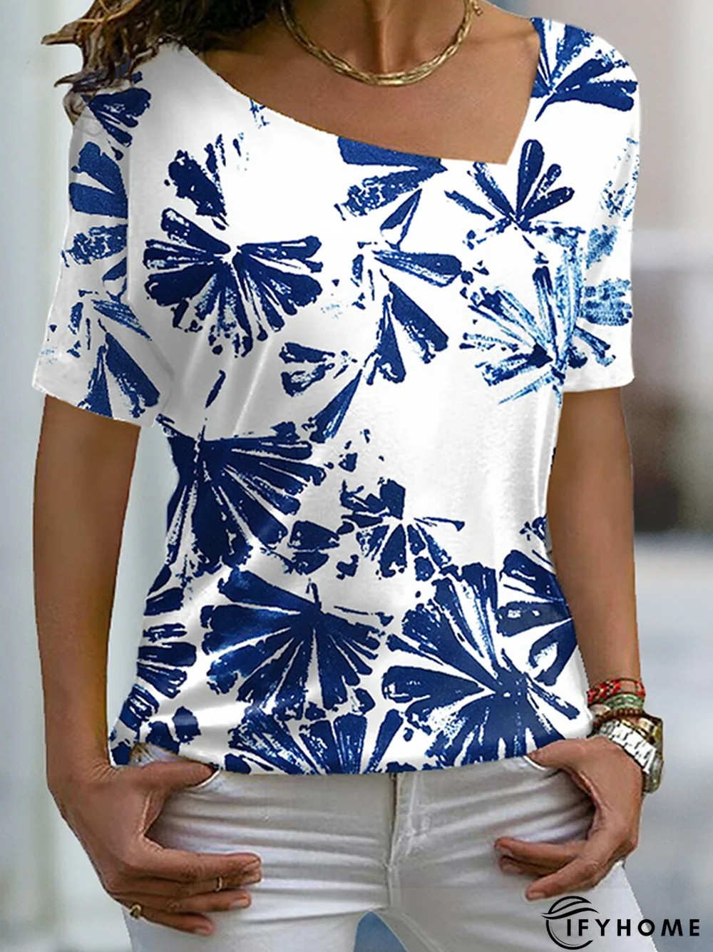 Floral Short sleeve Casual Tunic T-Shirt | IFYHOME