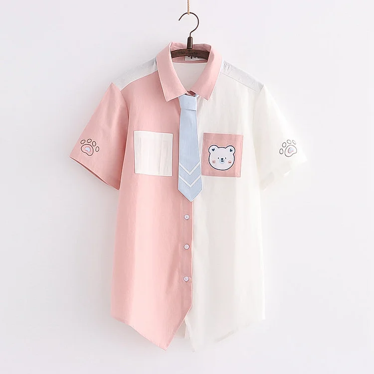 Two Colors Sweet Bear Colorblock Tie T-shirt ON346