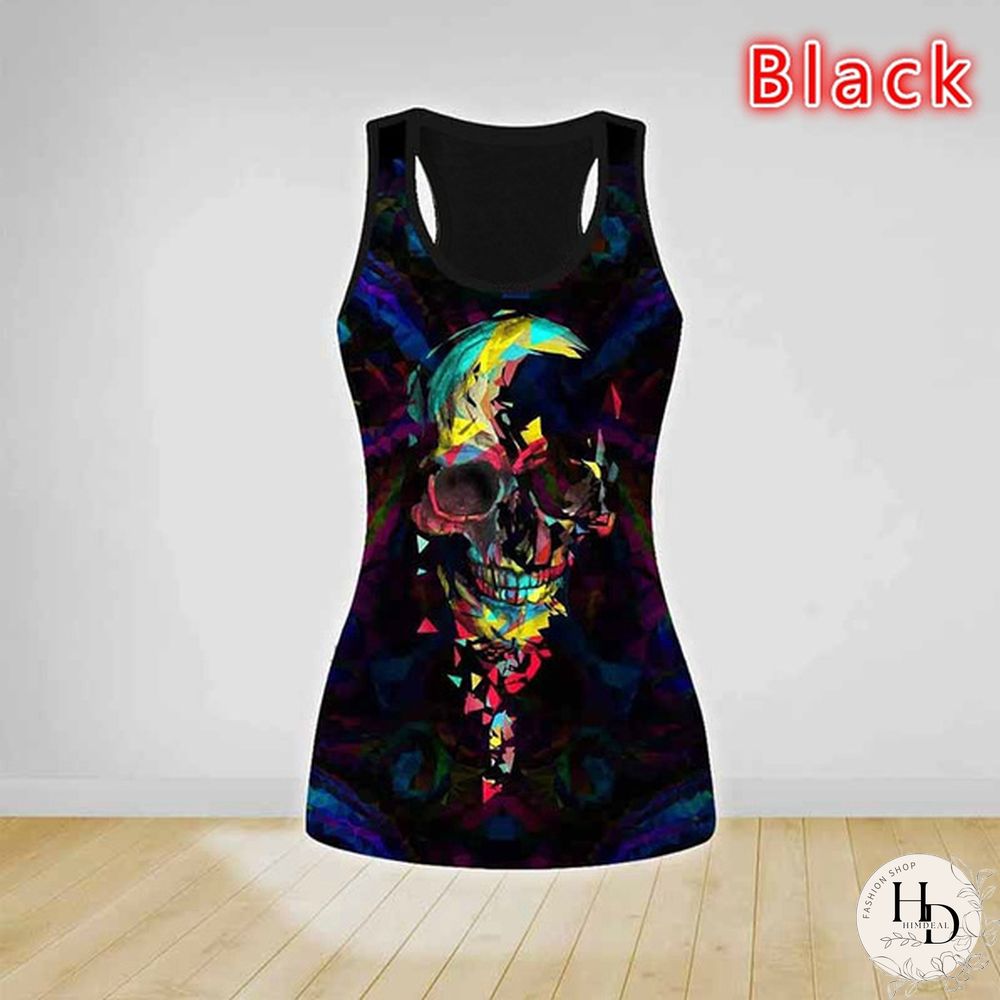 Womens Fashion Skull Print Punk Vest Slim T-shirt