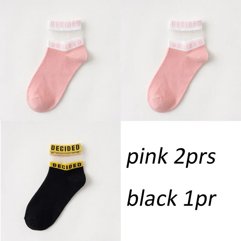 3 pair/set Lot Patchwork Fashion Socks for Girls Women Comfortable Letter Sox mix Summer Color Indoor Floor socks Cute