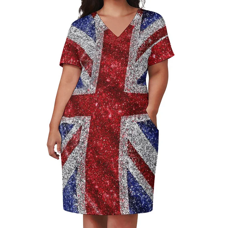 Personalized Design Women's Loose Pocket Dress Flag Elements