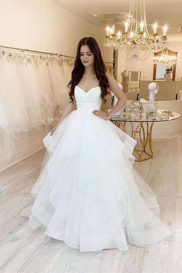 Oknass Sweetheart Wedding Dress With Tulle Ruffles