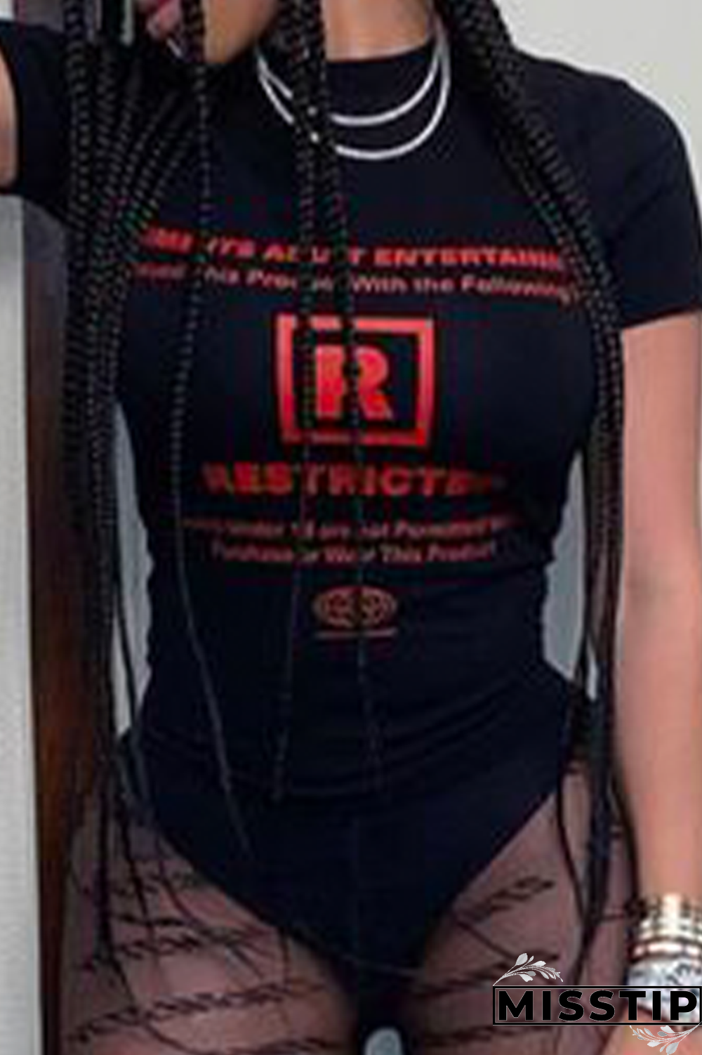 Black Street Daily Print Letter O Neck T-Shirts