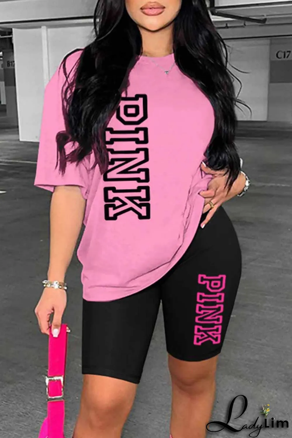 Ginger Casual Print Letter O Neck Short Sleeve Two Pieces