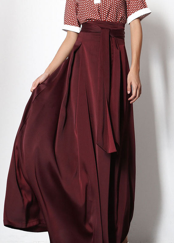 VCSHOES Red wrinkled tie waist Chiffon Skirt Spring