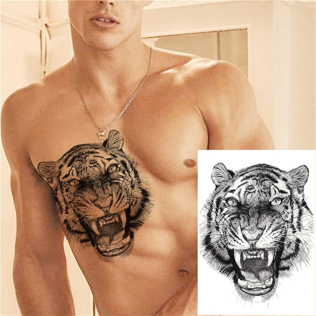 Compass Demon Skull Temporary Tattoos For Men Women Adult Kid Fake Realistic Lion Tattoo Sticker Balck Wolf Owl Tatoos Halloween