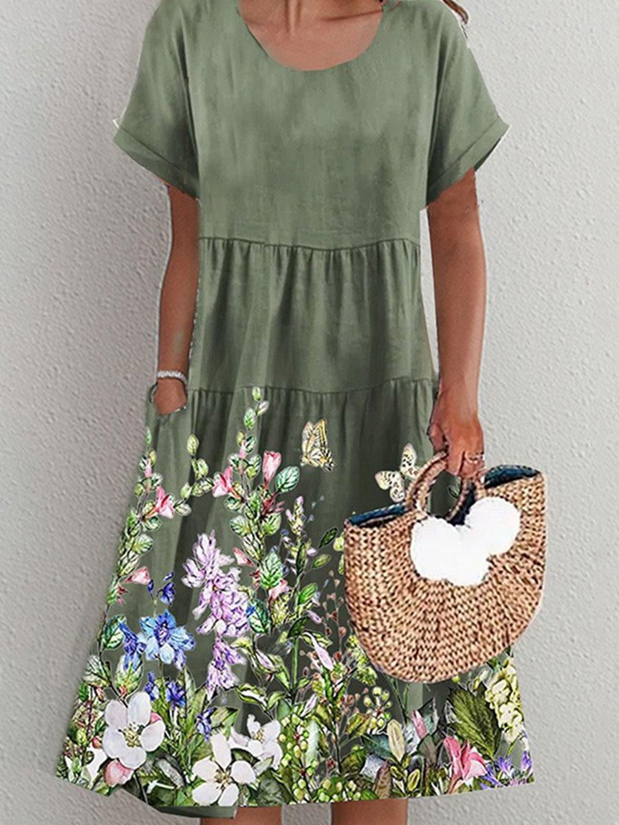 Floral Print Loose Short-sleeve Dress